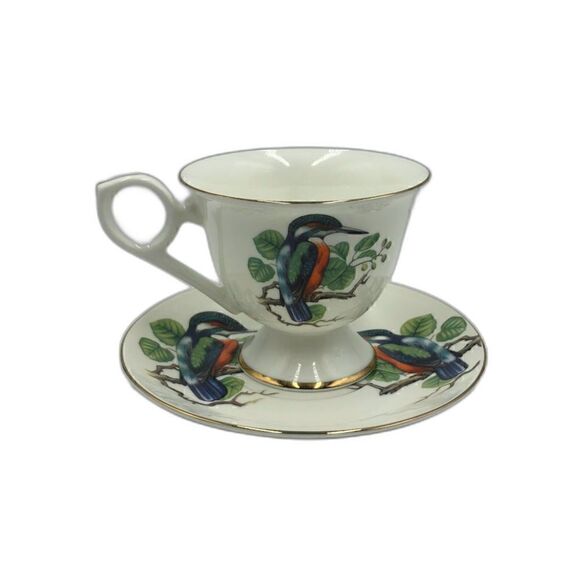 Vintage Gracie Bone China by Coastline Imports Hummingbird Teacup Saucer Set - Picture 1 of 14